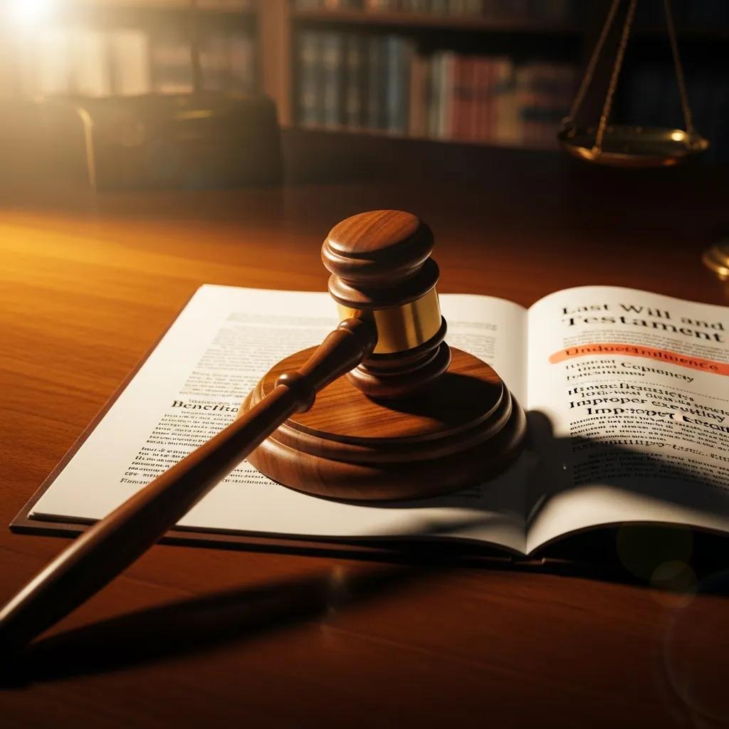 Close-up of a gavel on a legal document representing grounds for contesting a will