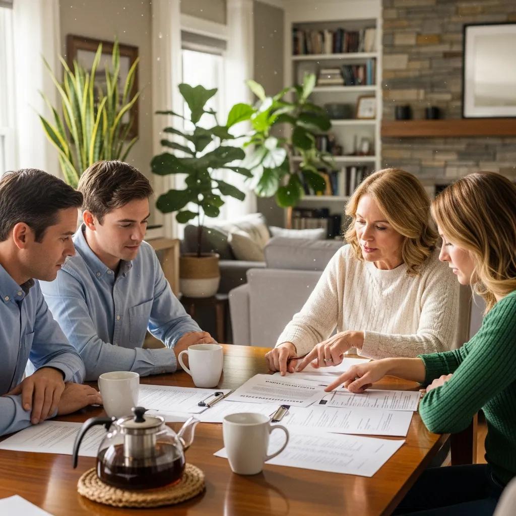 Family discussing estate planning in a cozy home setting